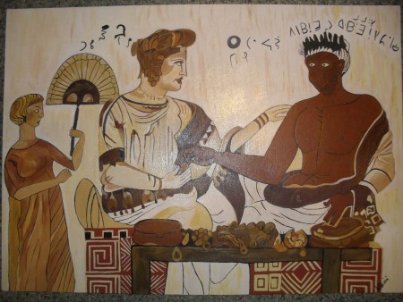 Etruszk emlék című festmény  70*50 farost, akril festékkel az ára 35.000 Ft + postaköltség